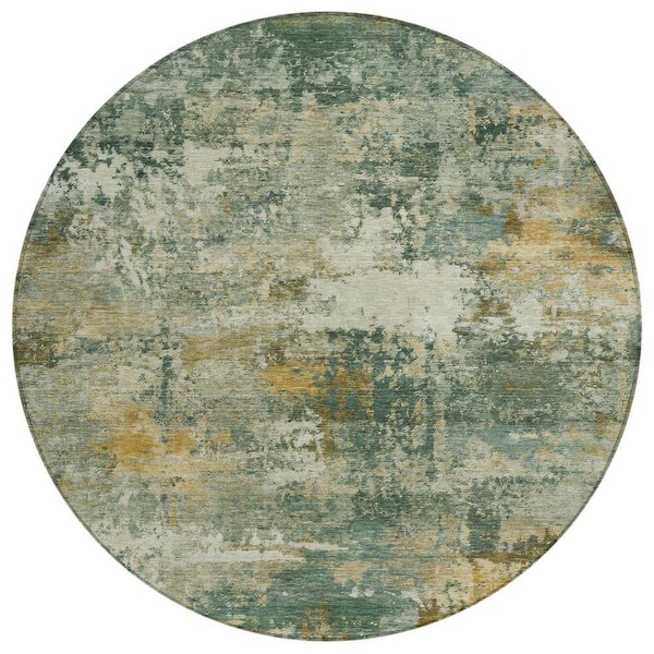 Chantille Machine Washable Indoor/Outdoor Abstract ACN2368 Fern 8 ft. x 8 ft. Round Rug