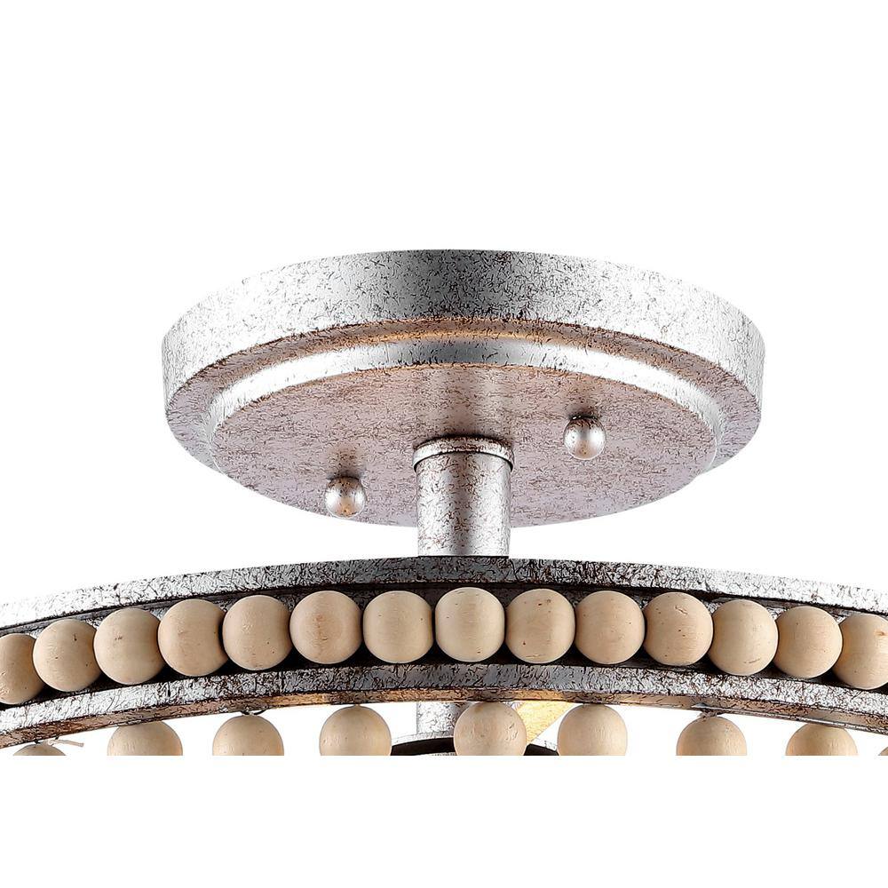 Allie 14" Antique Silver Wood Bead LED Semi Flush Mount Light
