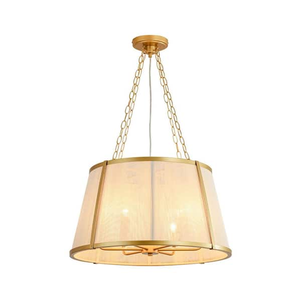 Benson Boho Brushed Gold 6-Light Drum Pendant Light with Beige Hand-woven Rope Shade