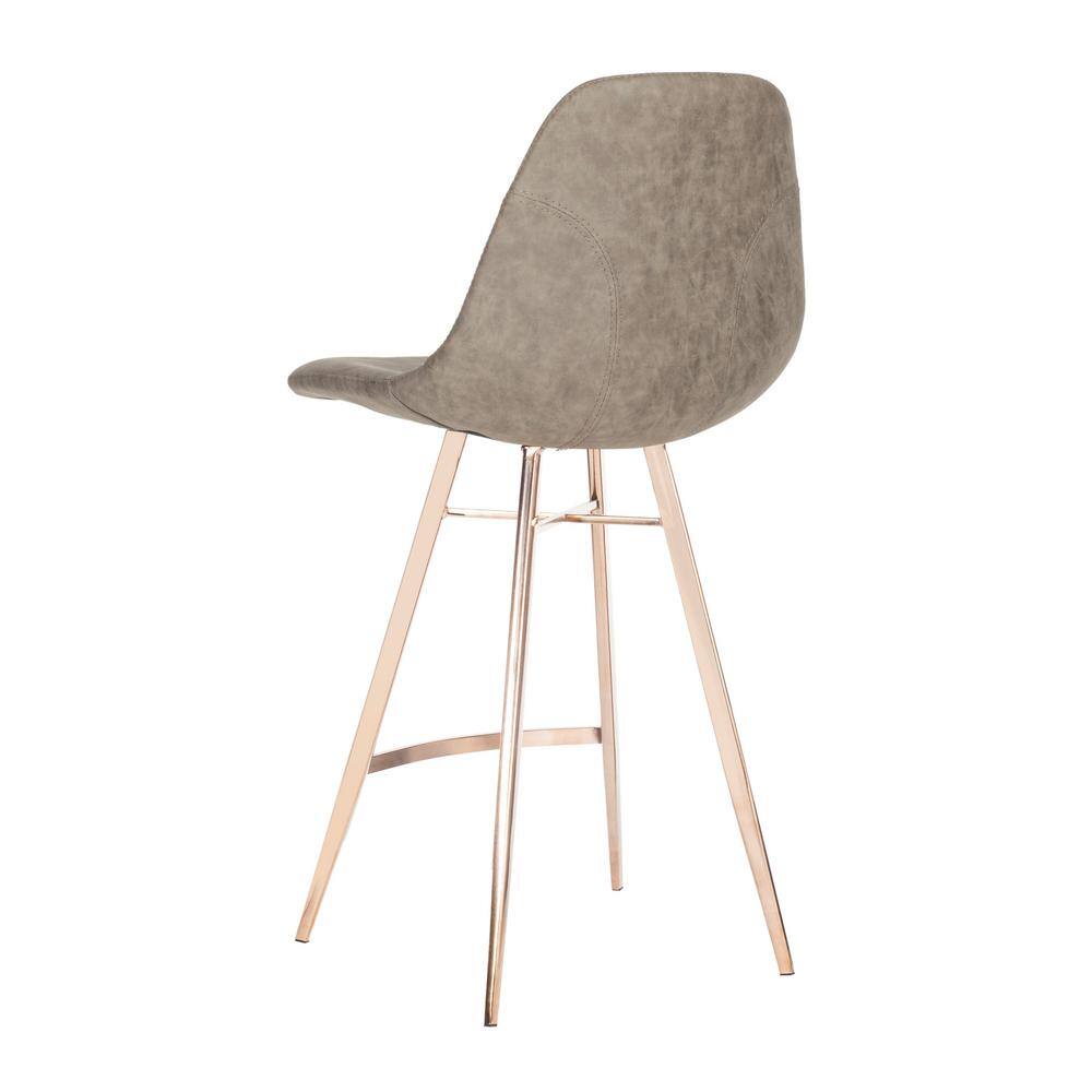 Transitional Taupe Faux Leather Counter Stool with Copper Finish