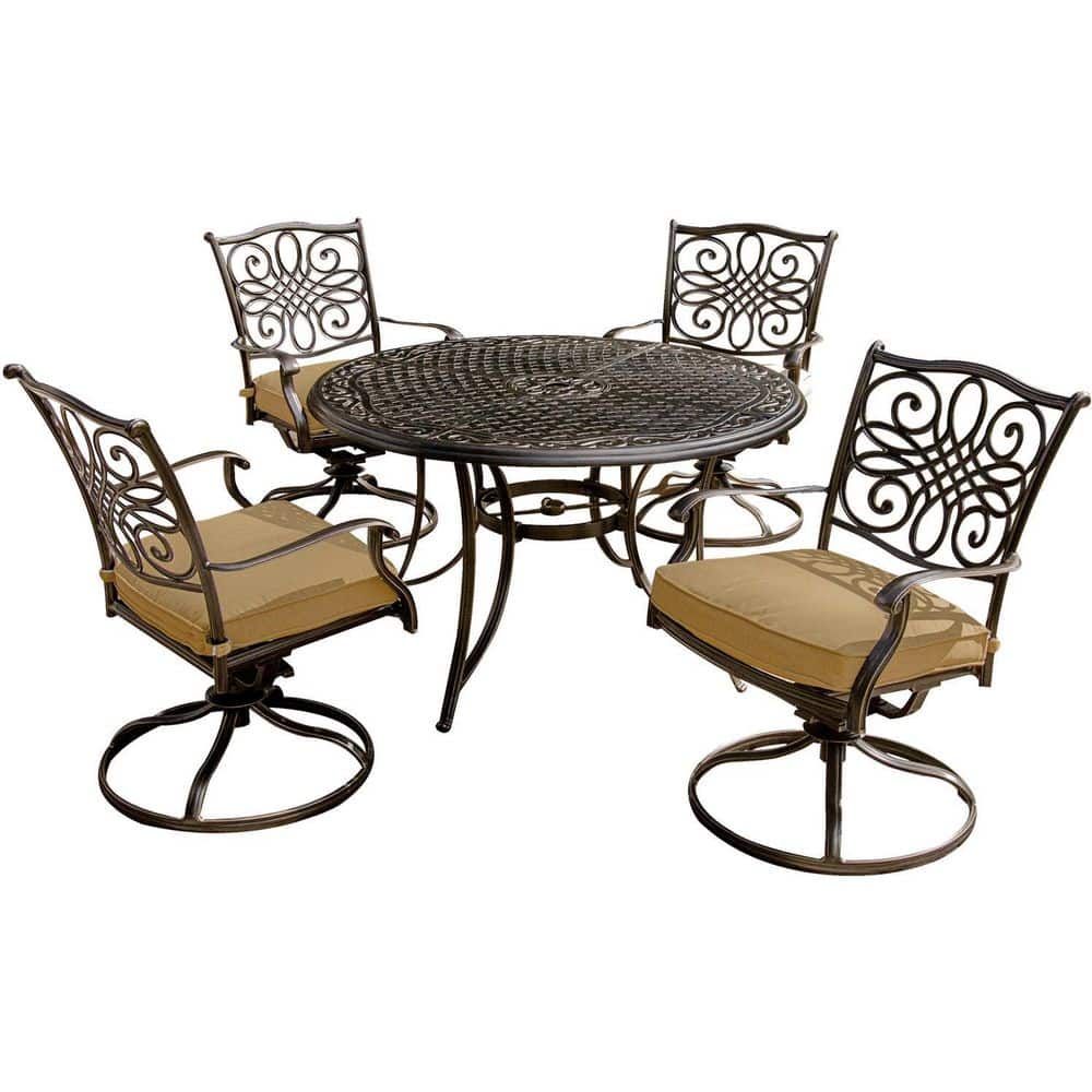 Traditions 5-Piece Tan Aluminum Patio Dining Set with Cushions