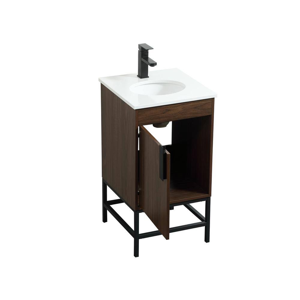 Walnut Brown Single Bathroom Vanity with Ivory Quartz Top