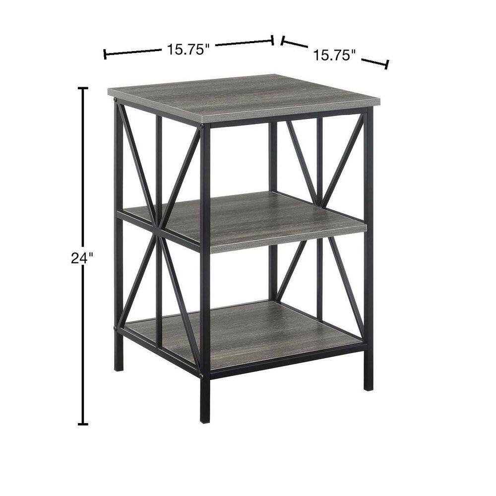 Weathered Gray Starburst 16" Metal & Wood End Table with Shelves