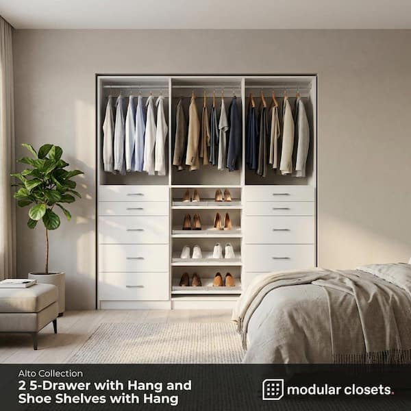 MODULAR CLOSETS Alto 63 in. W White Tower System 2 5-Drawer with