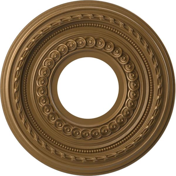 Ekena Millwork 10" O.D. x 3-1/2" I.D. x 3/4" P Cole Thermoformed PVC Ceiling Medallion (Fits Canopies up to 4-1/4"), Metallic Gold Rush