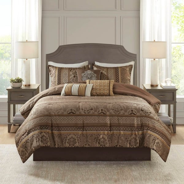 Venetian 7-Piece Brown/Gold Polyester King Comforter Set