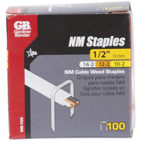 GARDNER BENDER Cable Staple: Cable Staple, 1/2 in Crown Wd, Steel, Plain,  Gray, 100 PK