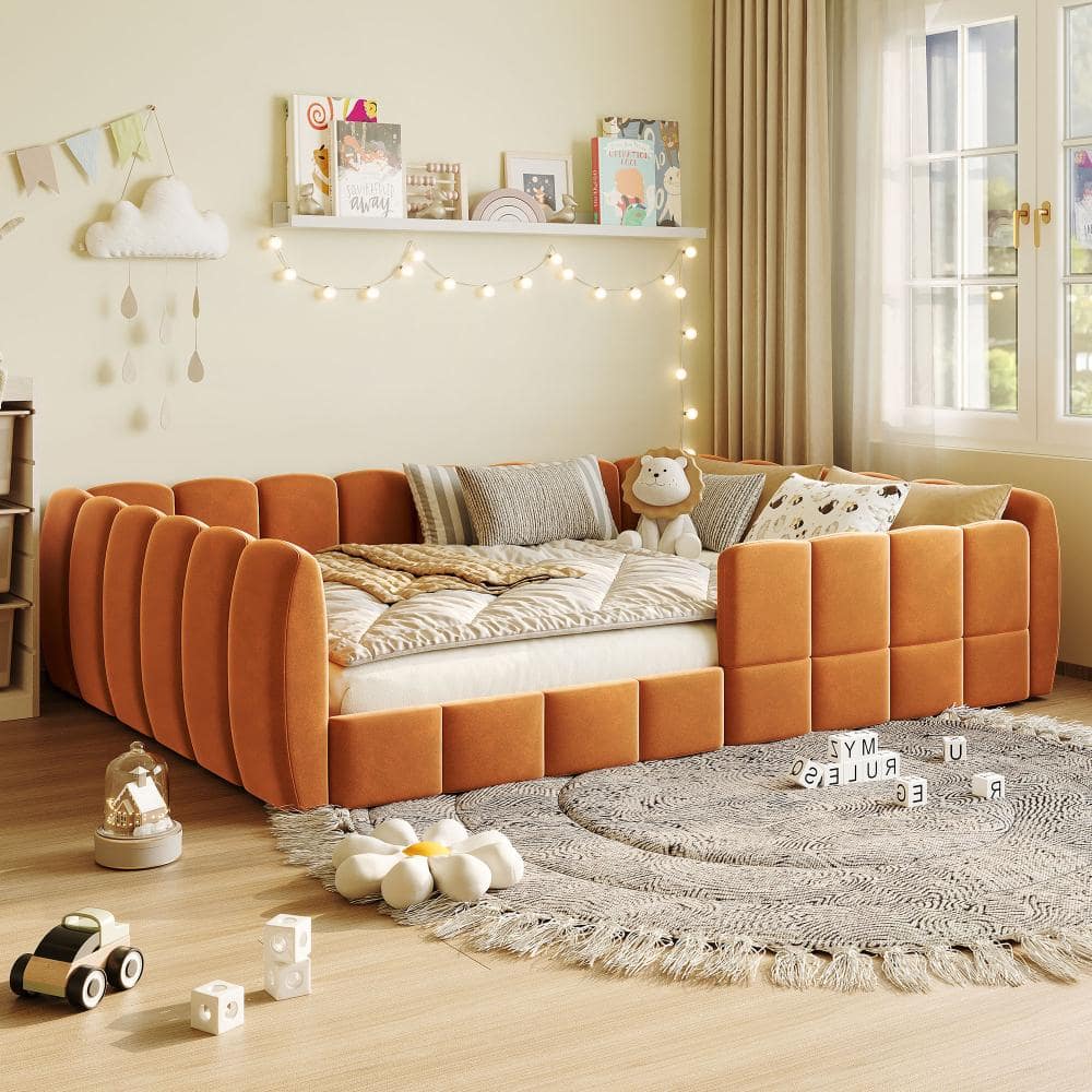 Pumpkin Orange Full Size Velvet Upholstered Floor Platform Bed price history on PriceWatchPro
