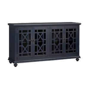 Elegant Blue Glass TV Stand Fits TVs Up to 65 in. with Cable Management