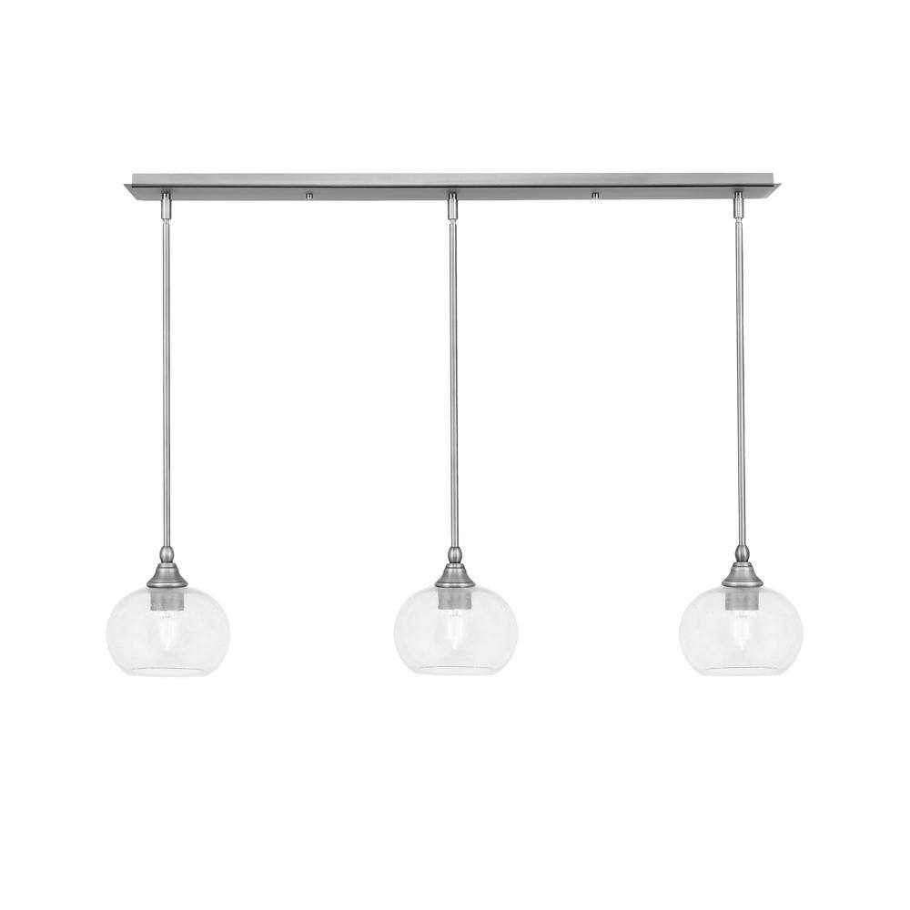 Livingston 100-Watt 3-Light Nickel Shaded Pendant Light with 7 in. Clear Bu