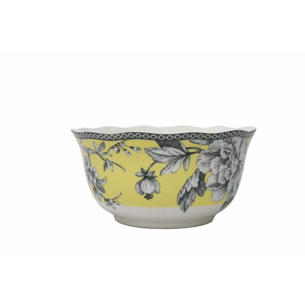Adelaide Yellow Floral Porcelain Square Dinnerware Set, Service for 4