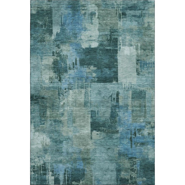 Mayfield Premium Machine Washable Abstract AMF2069 Teal 8 ft. x 10 ft. Area Rug
