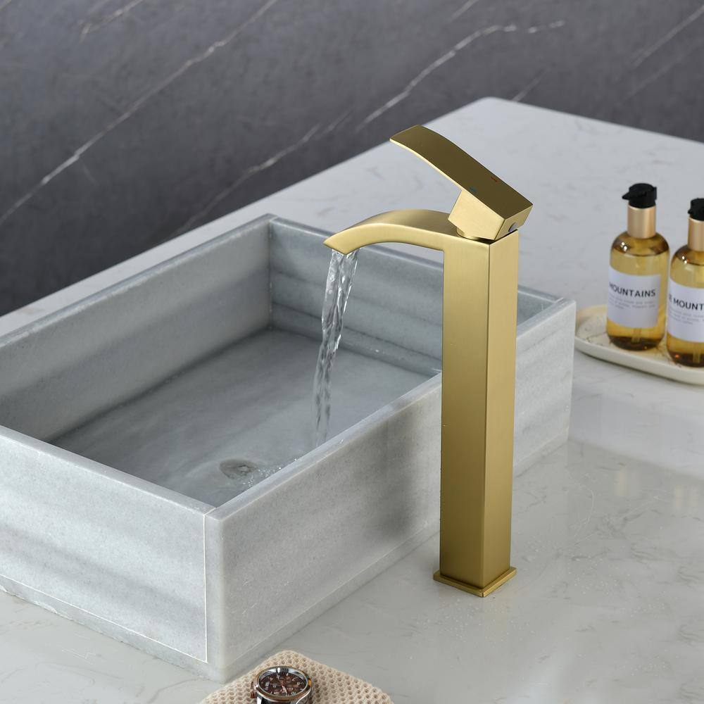 Brushed Gold Tall Brass Single Handle Vessel Faucet