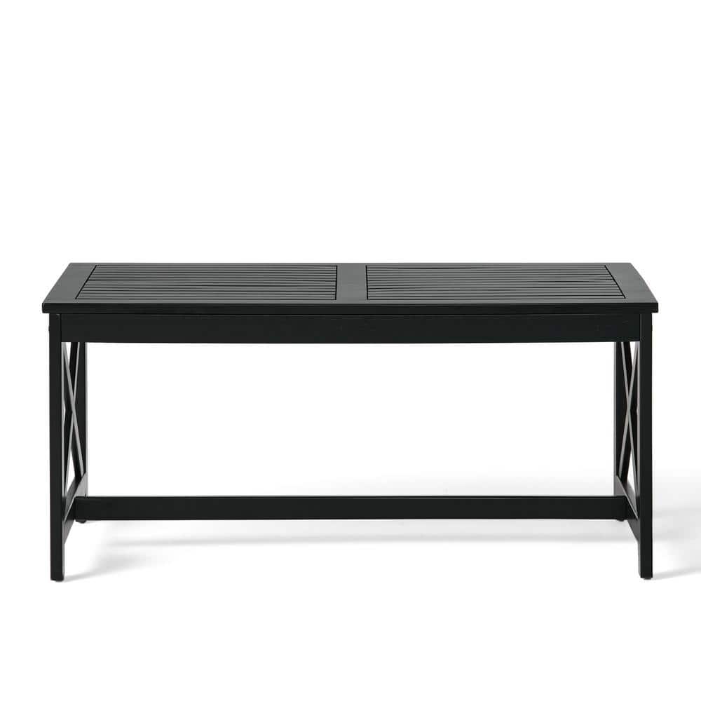 Black Acacia Wood Outdoor Rectangle Coffee Table
