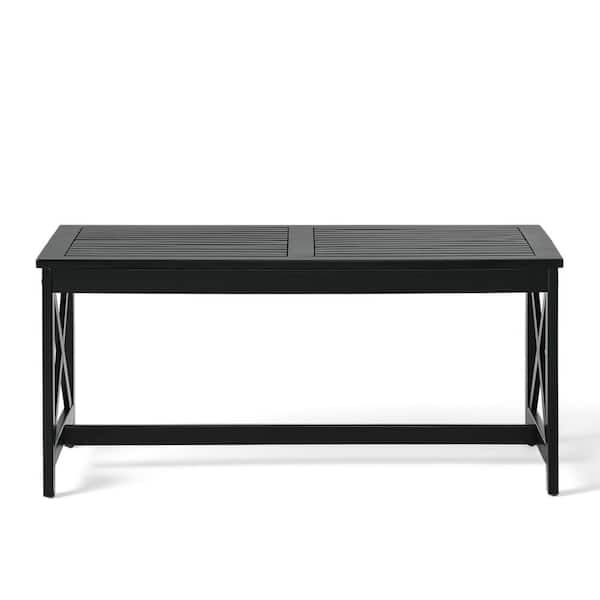 Noble House Ivan Black Rectangle Wood Outdoor Patio Coffee Table