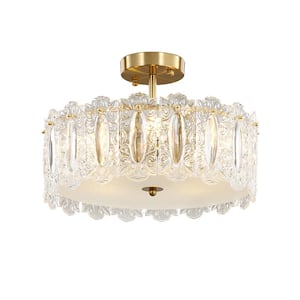 6-Light 20 in. Modern Crystal Drum Light, Brass Glass Semi Flush Mount Ceiling Light for Living Room, Bulbs Included