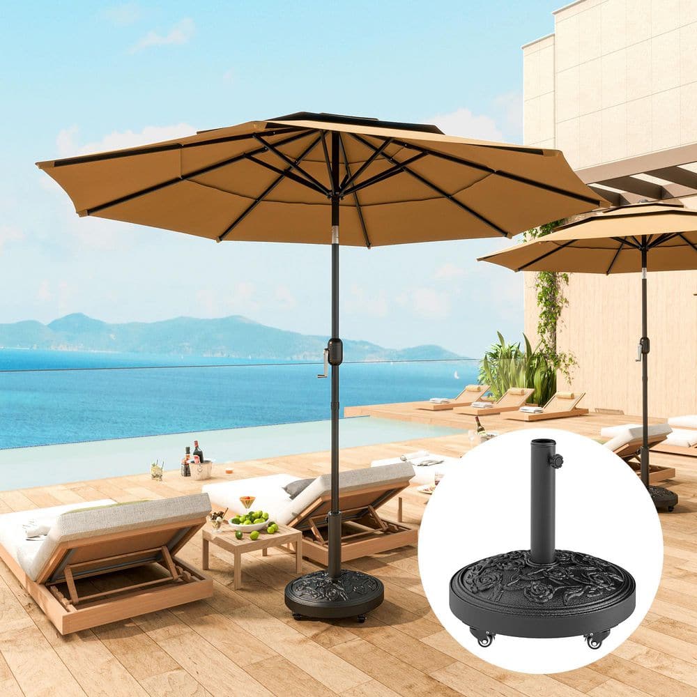 Black Powder Coated Concrete Patio Umbrella Base with Wheels