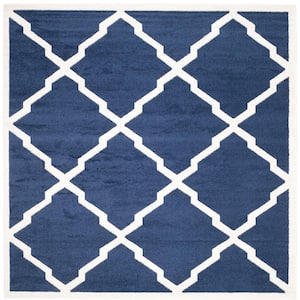 Amherst Navy/Beige 7 ft. x 7 ft. Square Diamond Distressed Area Rug