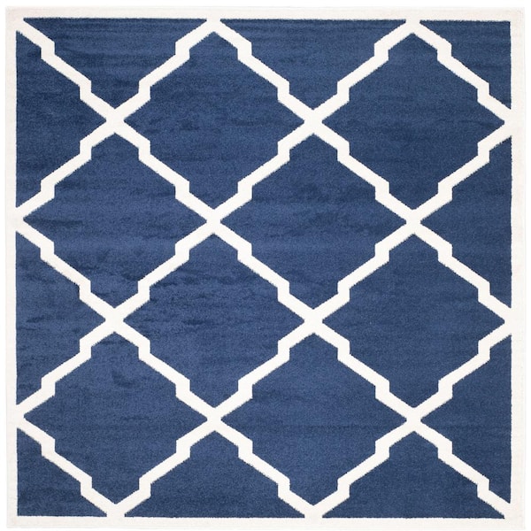 SAFAVIEH Amherst Navy/Beige 7 ft. x 7 ft. Square Diamond Distressed Area Rug