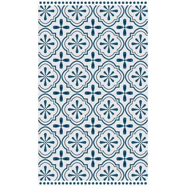 smart tiles Decorative Blue and Cream 20 in. x 34 in. Laminated Kitchen Mat