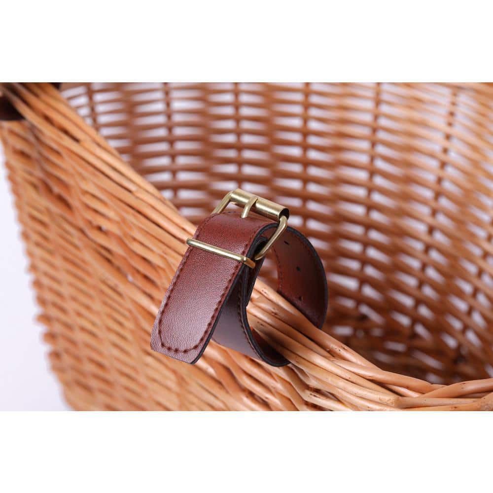 Brown Wicker Front Bike Basket with Faux Leather Straps