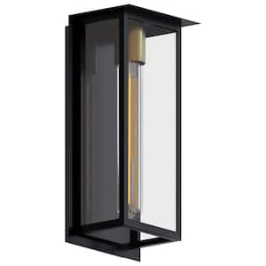 Elise 12.89 in. Black Outdoor Hardwired Lantern Sconce with No Bulbs Included