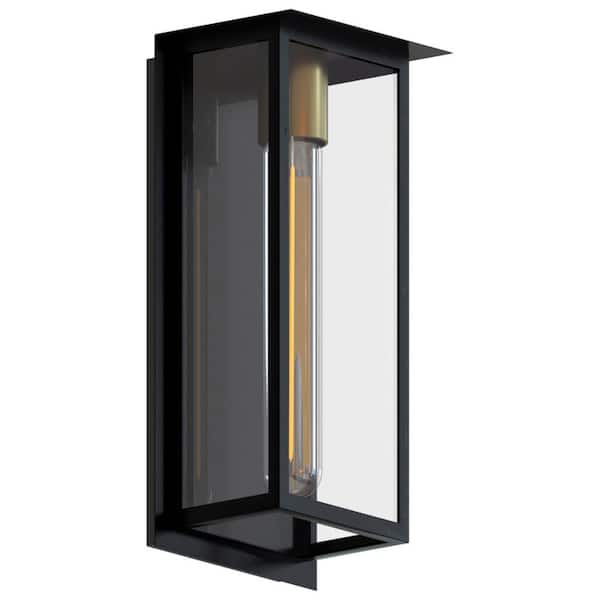 AMBIATE Elise 12.89 in. Black Outdoor Hardwired Lantern Sconce with No Bulbs Included