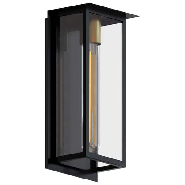 Elise 12.89 in. Black Outdoor Hardwired Lantern Sconce with No Bulbs Included