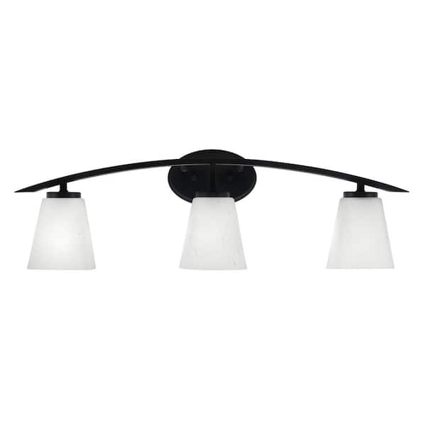 Unbranded Siena 29 in. 3-Light Vanity Light Matte Black with White Muslin Glass Shades