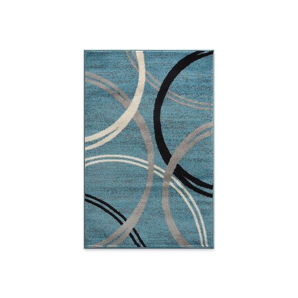 WRG Toscana Blue 2 ft. 7 in. x 4 ft. Modern Abstract Circles Indoor Area Rug