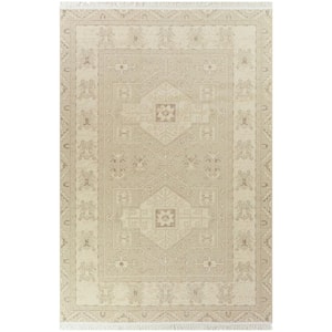 Decklyn Taupe 5 ft. x 7 ft. Oriental Fringe Area Rug