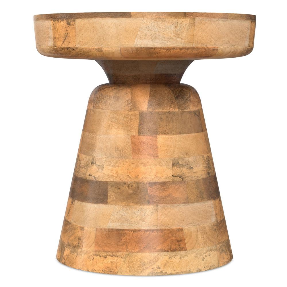 Robbie Solid Mango Wood 16 in. Wide Round Boho Contemporary Rustic Accent Table in Natural, Fully Assembled - thumbnail 2
