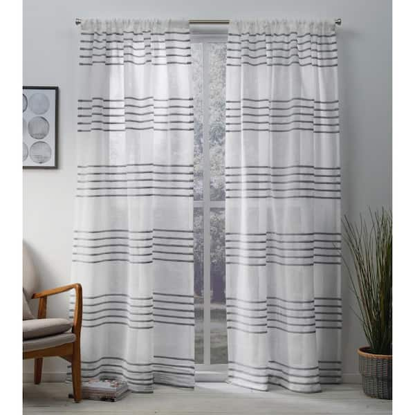 Unbranded Silver Striped Rod Pocket Sheer Curtain - 54 in. W x 96 in. L (Set of 2)