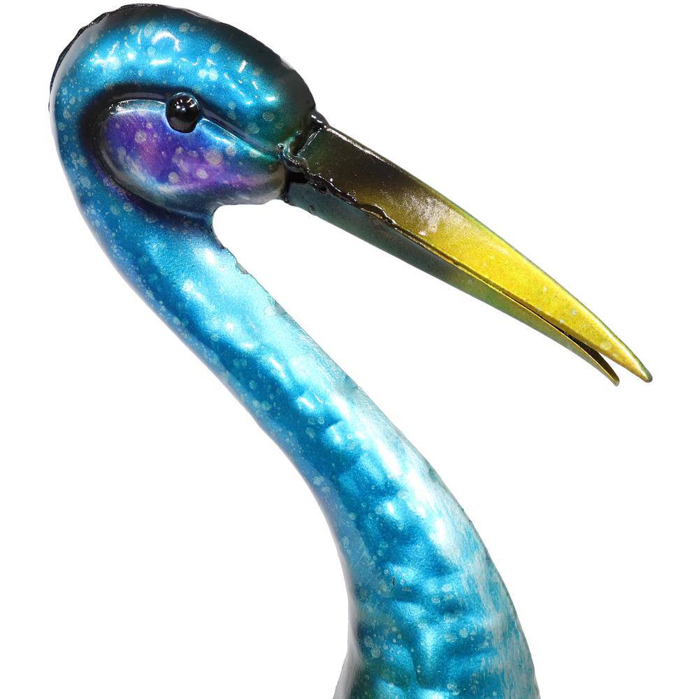 Vibrant Blue and Green Metal Crane Garden Statues Set