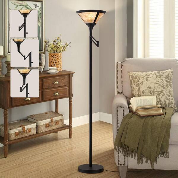 GyroVu Torchiere Floor Lamp For Living Room, LED Standing Reading Light For Bedroom With Glass Shade For Living Room Corner Bedroom Home Office,Bulbs Included (Yellow Lampshade, Glass 1 Head