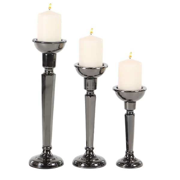Litton Lane Black Aluminum Candle Holders (Set of 3)