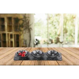 18 in. L x 5 in. W x 2 in. H Hostess in Black Marble Glass Decor 4-Piece Set