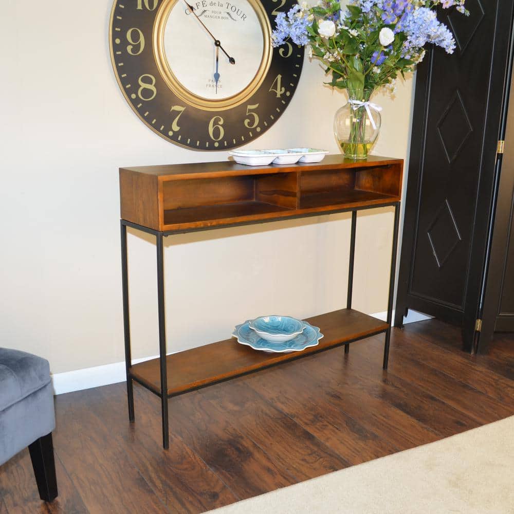 Chestnut & Black Mango Wood Industrial Console with Storage