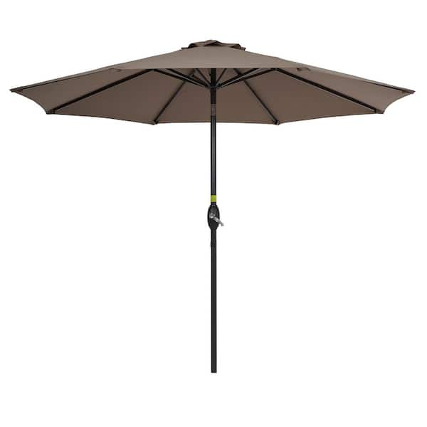 Sonkuki 9 ft. Aluminum Circle Outdoor Market Patio Umbrella with Crank and Push Button Tilt in Taupe