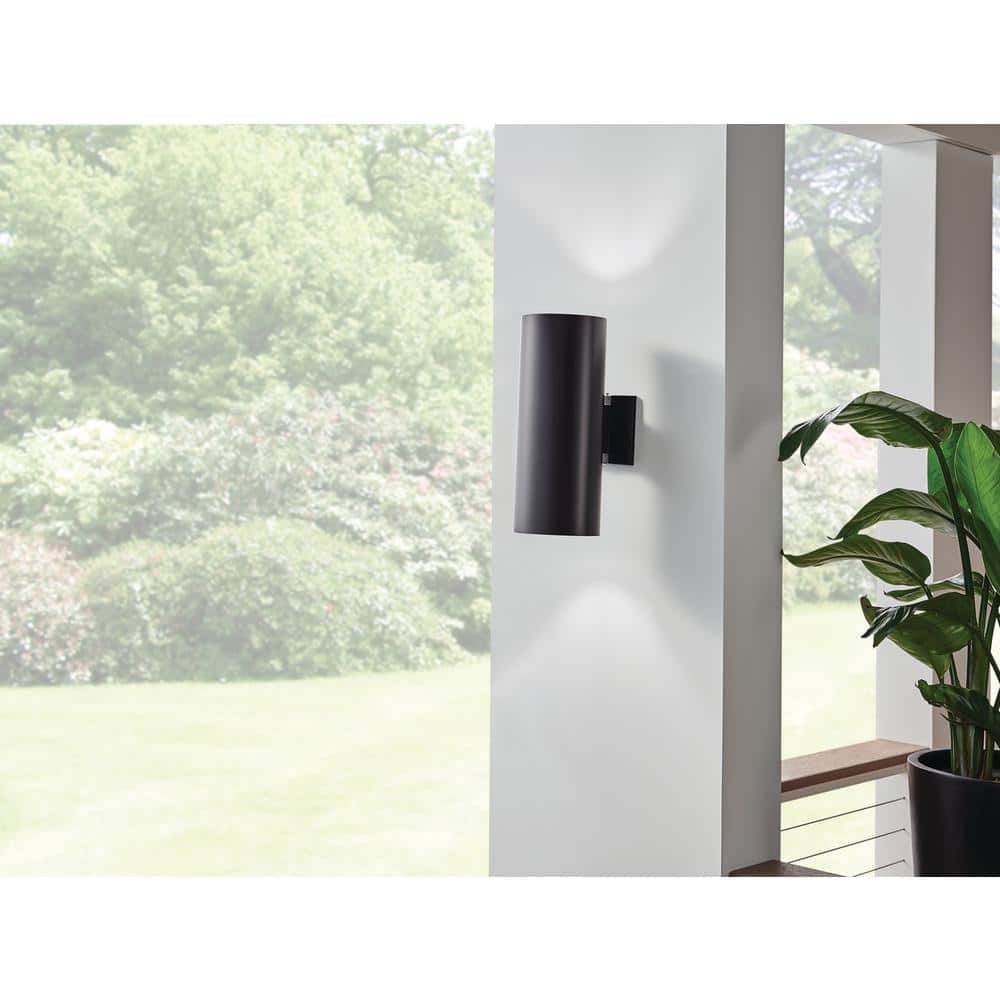 Modern Black and Bronze Cylinder Wall Sconce, 15 Inch