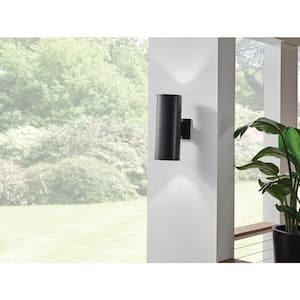 Independence 15 in. 2-Light Black Outdoor Hardwired Wall Cylinder Sconce with No Bulbs Included (1-Pack)