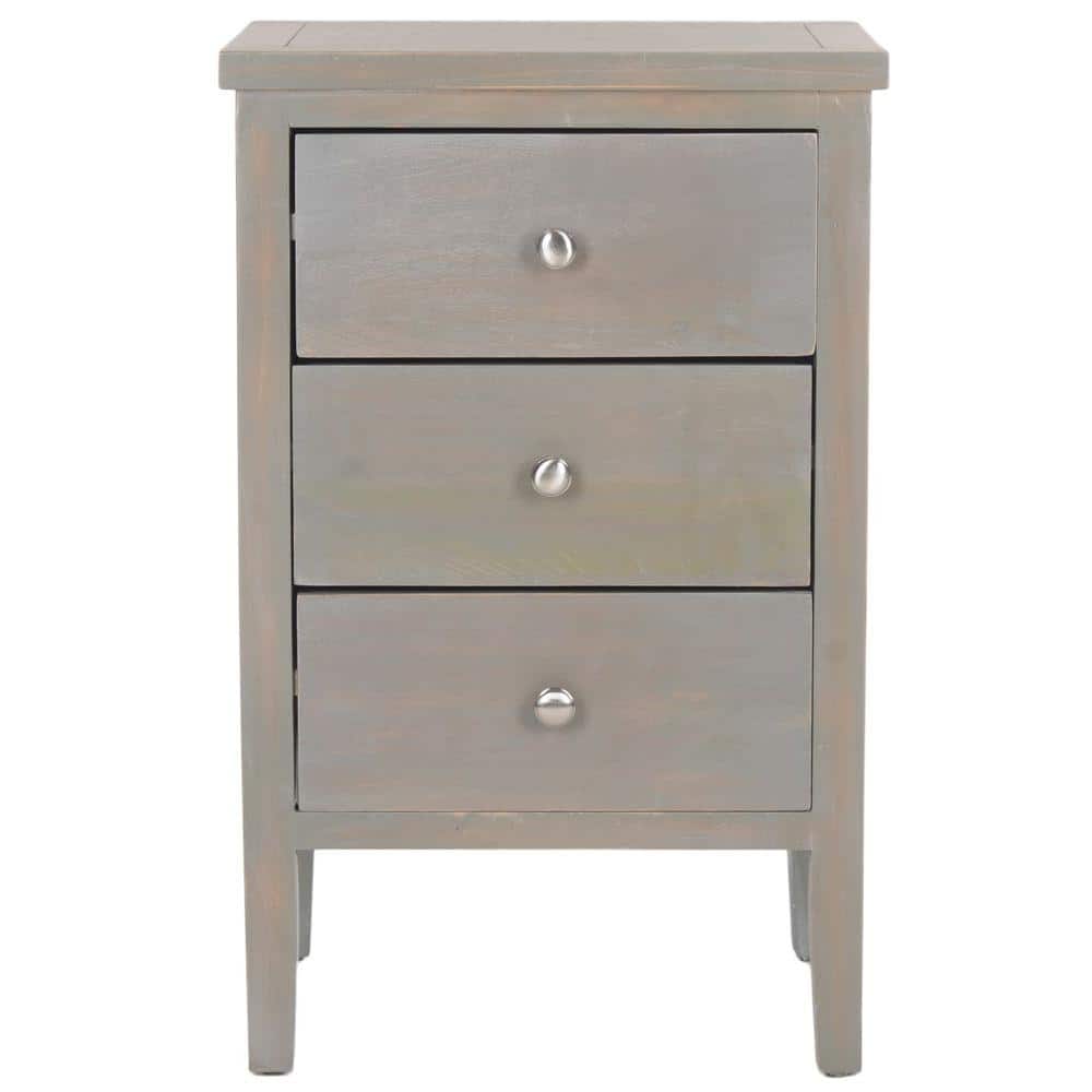 Ash Grey Elm Wood Night Table with Storage Drawers