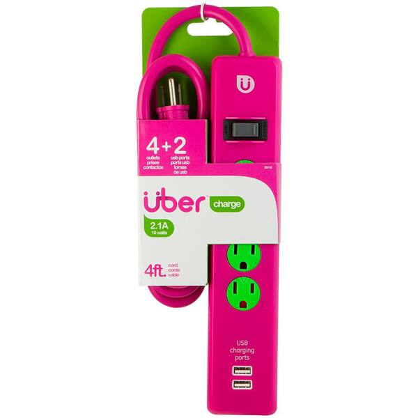 udslæt Indbildsk internettet Uber 4 ft. 4-Outlet and 2 2.1 Amp USB Port Power Strip, Pink 25118 - The  Home Depot