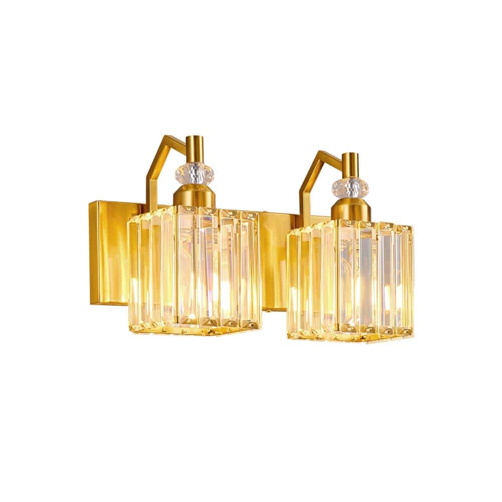 12.59 in.2-Light Gold Bathroom Vanity Light Clear Crystal Bathroom Wall Mount Over Mirror price history on PriceWatchPro