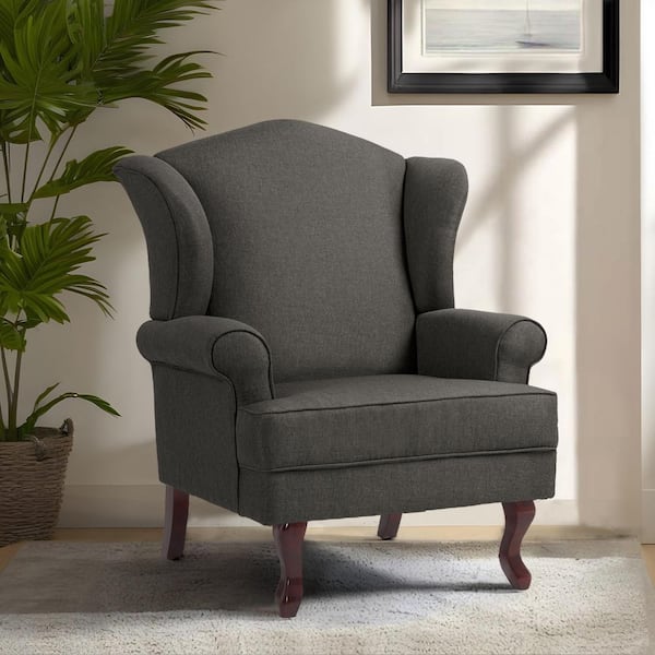 Uixe Mid-Century Retro Style Dark Gray Linen Upholstered Wingback
