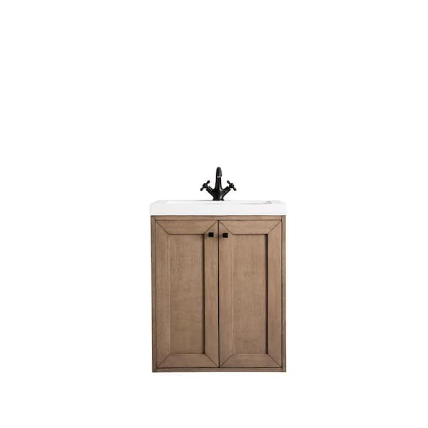 James Martin Vanities Chianti 24 in. Single Bath Vanity in Whitewashed Walnut with Resin Vanity Top in White Glossy with White Basin