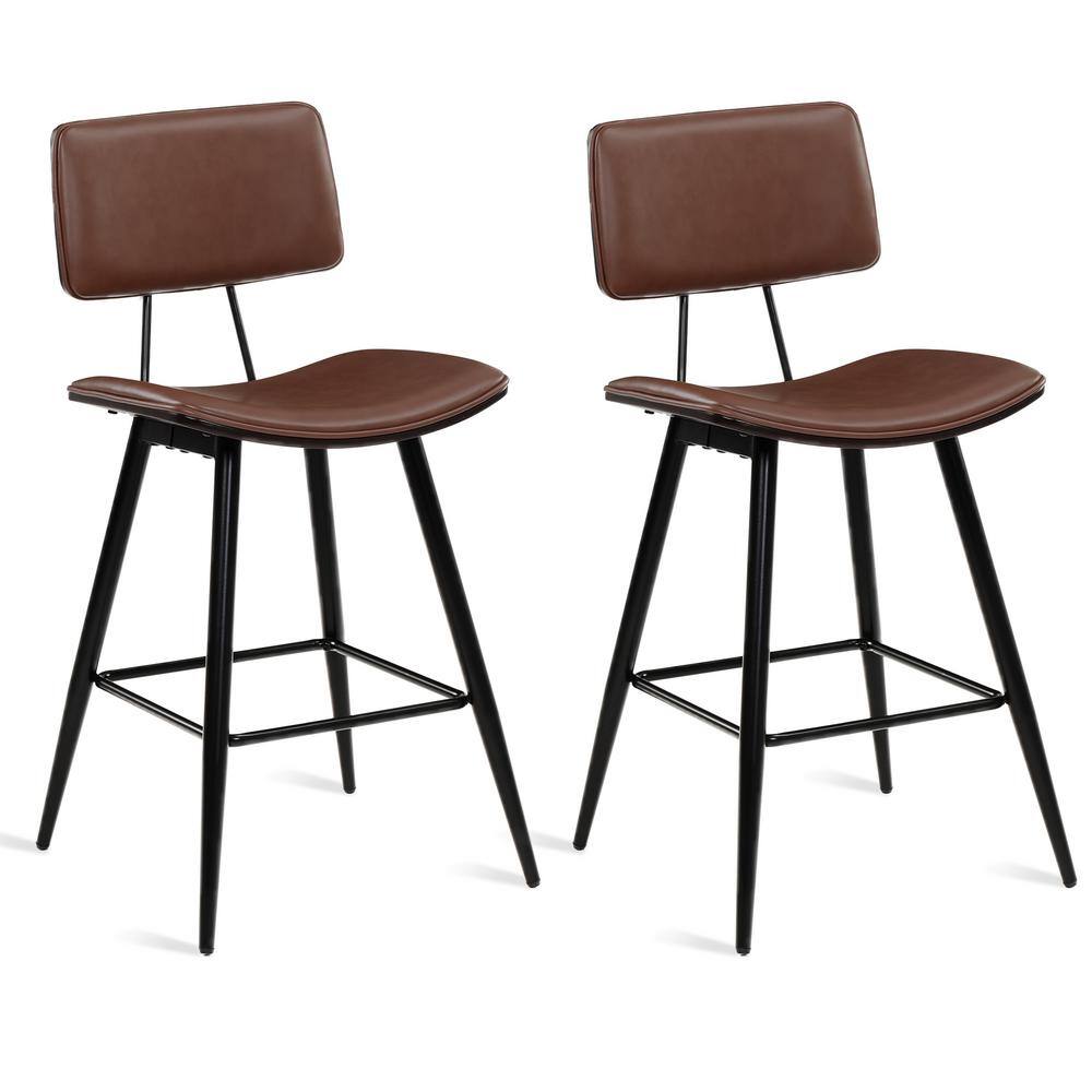 cozyman 24.5 in. Dark Brown Low Back Metal Frame Bar Stools with Faux