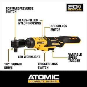 ATOMIC 20V MAX Lithium-Ion 1/2 in. Cordless Ratchet with (2) 20V MAX Premium Lithium-Ion 5.0 Ah Battery Packs