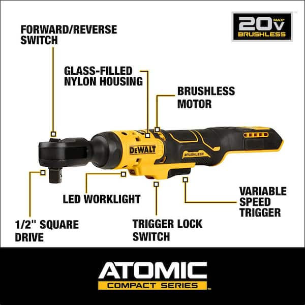 DEWALT ATOMIC 20 Volt MAX Lithium Ion 1 2 in. Cordless Ratchet