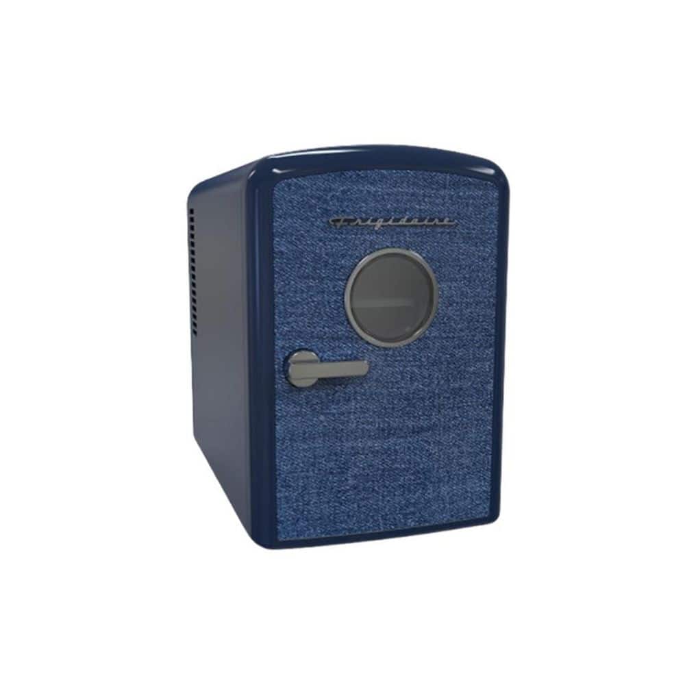 Frigidaire 7 in. 1 cu. ft. Retro Mini Refrigerator Cooler, Holds 9-Cans, Portable-Car, Office, Bedroom, Dorm, Indigo Denim in Blue